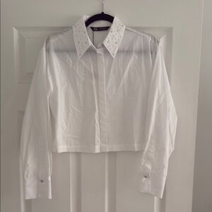 White Collared Shirt with Studded Details